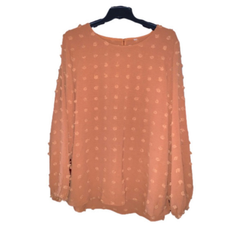 SheIn Blouse PomPom Textured Long Sleeve Casual Top Burnt‎ Orange XL